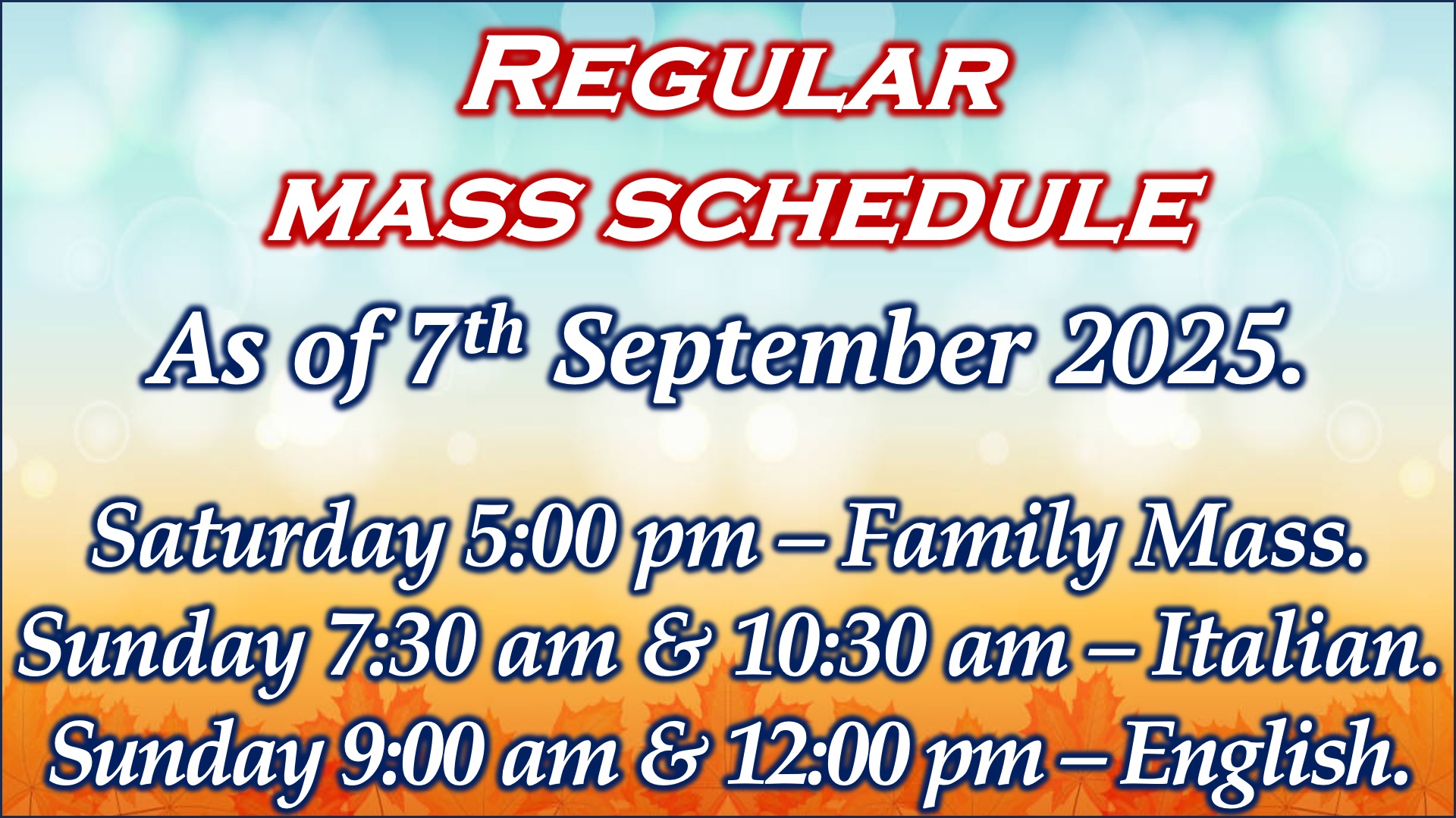 Regular mass schedule
